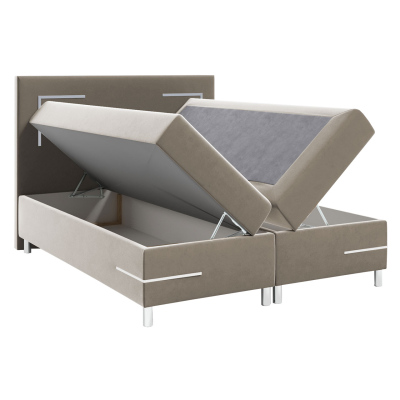 Boxspringová manželská posteľ 200x200 MADENA - šedá ekokoža + topper a LED osvetlenie ZDARMA