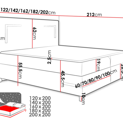 Boxspringová manželská posteľ 200x200 MADENA - čierna ekokoža + topper a LED osvetlenie ZDARMA