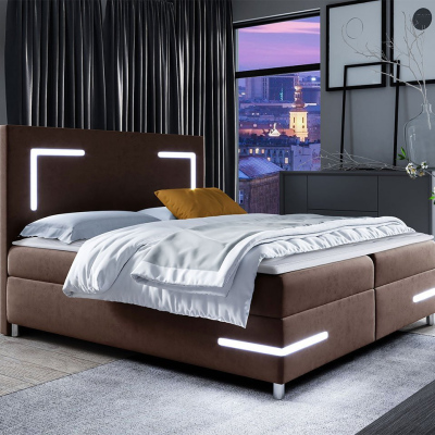 Boxspringová manželská posteľ 160x200 MADENA - hnedá + topper a LED osvetlenie ZDARMA