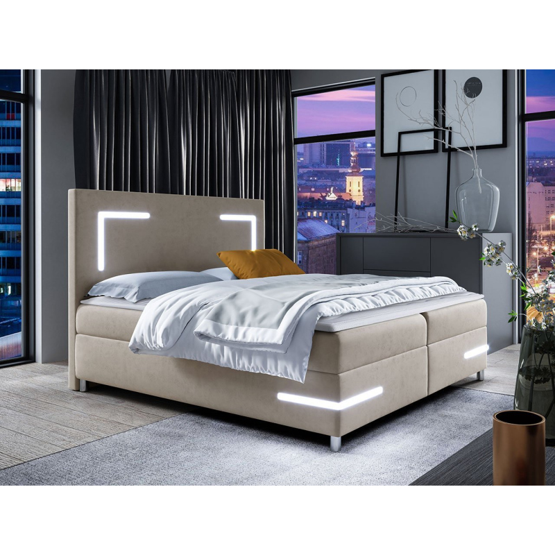 Boxspringová manželská posteľ 160x200 MADENA - béžová + topper a LED osvetlenie ZDARMA