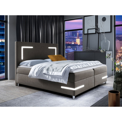 Boxspringová manželská posteľ 140x200 MADENA - šedá + topper a LED osvetlenie ZDARMA
