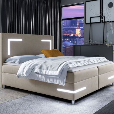 Boxspringová manželská posteľ 140x200 MADENA - béžová + topper a LED osvetlenie ZDARMA