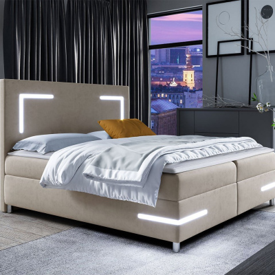 Boxspringová jednolôžková posteľ 120x200 MADENA - béžová + topper a LED osvetlenie ZDARMA