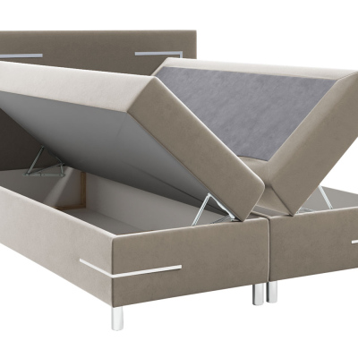 Boxspringová jednolôžková posteľ 120x200 MADENA - šedá + topper a LED osvetlenie ZDARMA