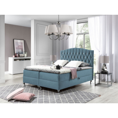Kontinentálna manželská posteľ 160x200 SALOMON - svetlá modrá + topper ZDARMA