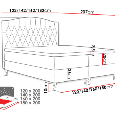 Kontinentálna manželská posteľ 180x200 SALOMON - červená + topper ZDARMA