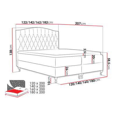 Kontinentálna manželská posteľ 180x200 SALOMON - červená + topper ZDARMA