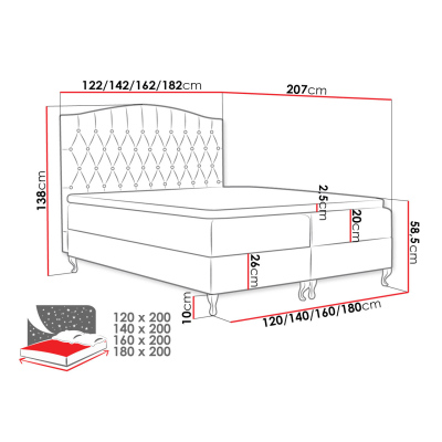 Kontinentálna manželská posteľ 140x200 SALOMON - červená + topper ZDARMA