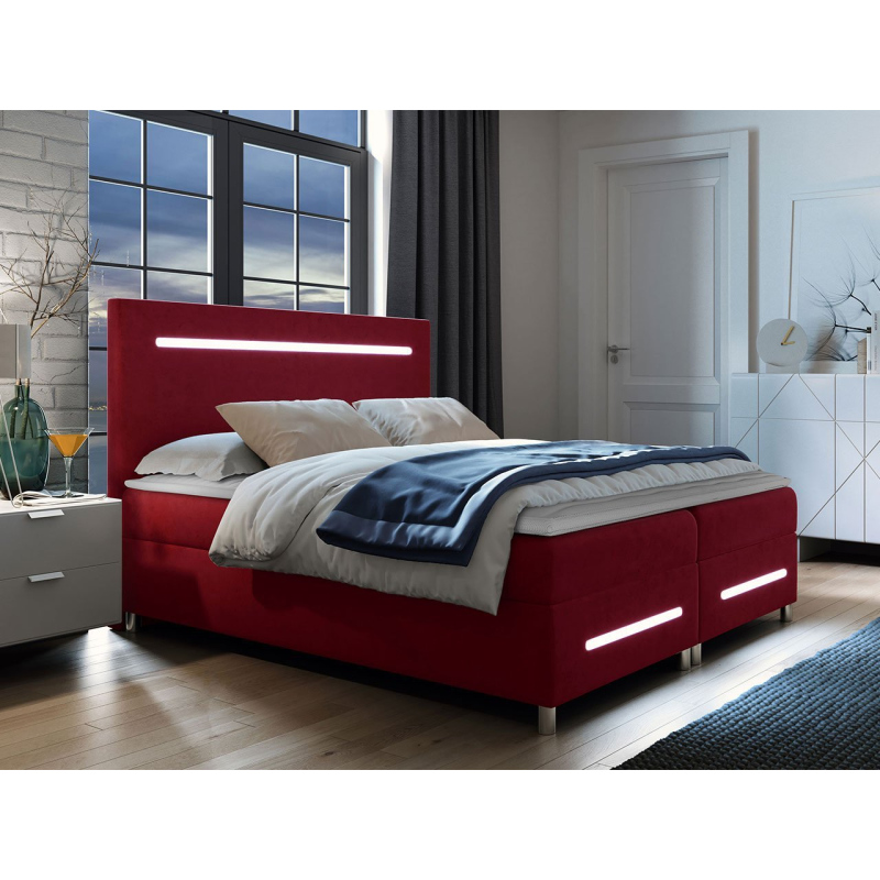 Boxspringová manželská posteľ 180x200 MARIELA - červená + topper a LED osvetlenie ZDARMA