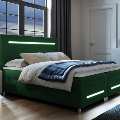 Boxspringová manželská posteľ 180x200 MARIELA - zelená + topper a LED osvetlenie ZDARMA