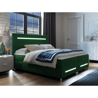 Boxspringová manželská posteľ 180x200 MARIELA - zelená + topper a LED osvetlenie ZDARMA