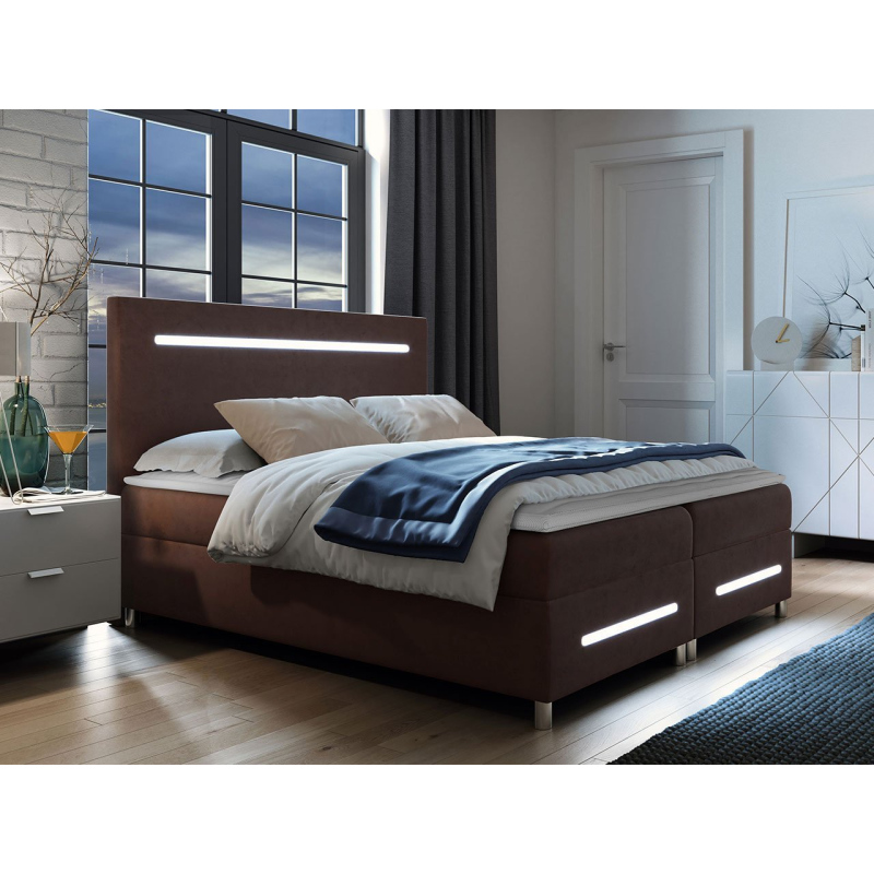 Boxspringová manželská posteľ 160x200 MARIELA - hnedá + topper a LED osvetlenie ZDARMA