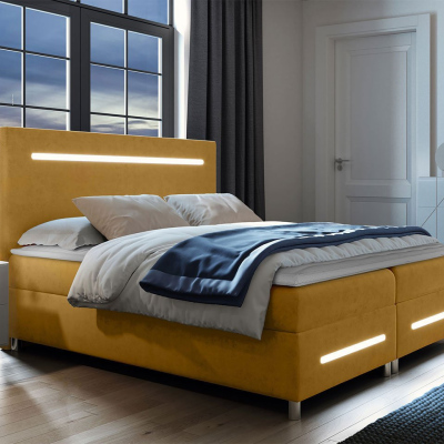 Boxspringová manželská posteľ 160x200 MARIELA - žltá + topper a LED osvetlenie ZDARMA