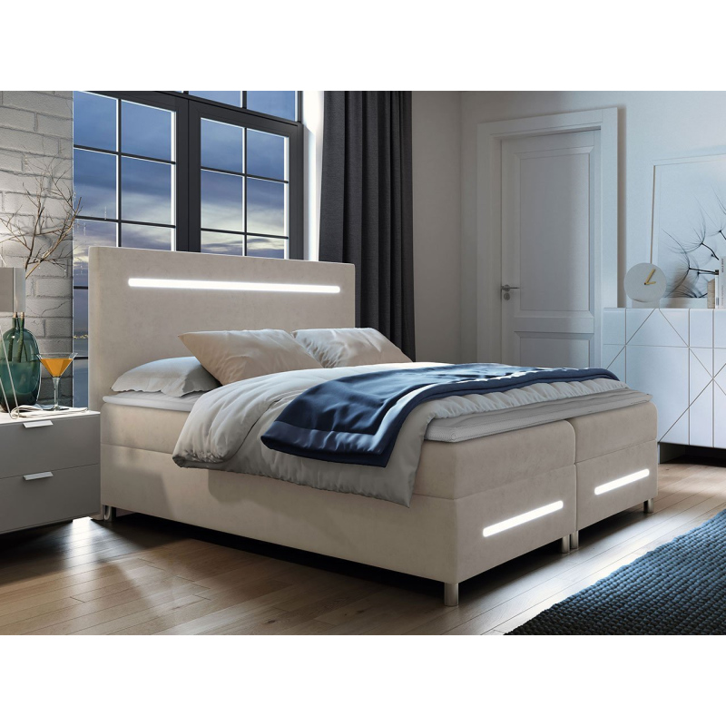 Boxspringová manželská posteľ 160x200 MARIELA - béžová + topper a LED osvetlenie ZDARMA