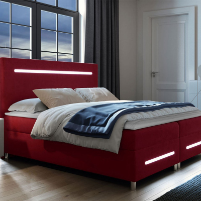 Boxspringová manželská posteľ 140x200 MARIELA - červená + topper a LED osvetlenie ZDARMA