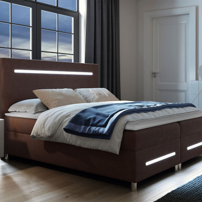 Boxspringová manželská posteľ 140x200 MARIELA - hnedá + topper a LED osvetlenie ZDARMA