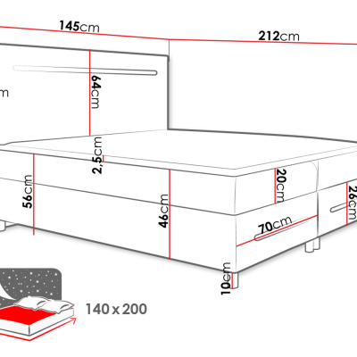 Boxspringová manželská posteľ 180x200 MARIELA - šedá ekokoža + topper a LED osvetlenie ZDARMA