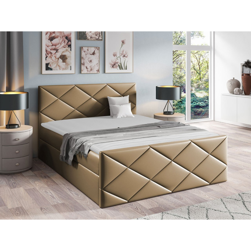 Kontinentálna manželská posteľ 180x200 MATIA - hnedá ekokoža + topper ZDARMA