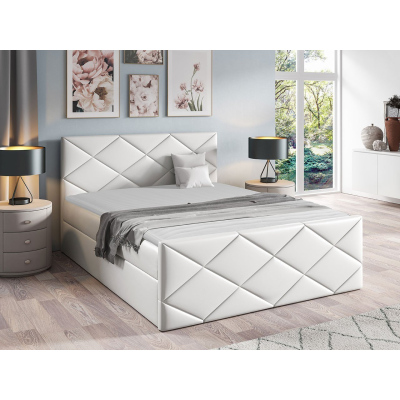 Kontinentálna manželská posteľ 180x200 MATIA - biela ekokoža + topper ZDARMA