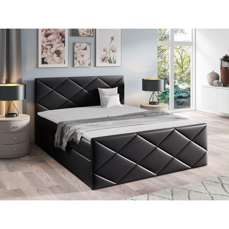 Kontinentálna manželská posteľ 180x200 MATIA - čierna ekokoža + topper ZDARMA