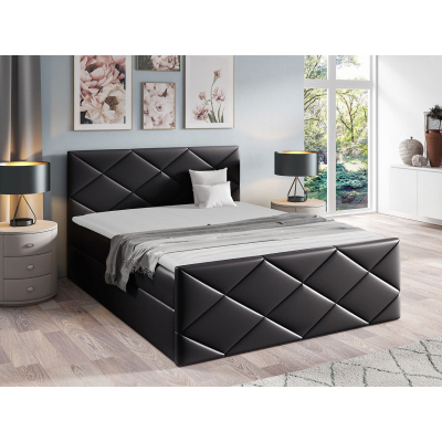 Kontinentálna manželská posteľ 180x200 MATIA - čierna ekokoža + topper ZDARMA