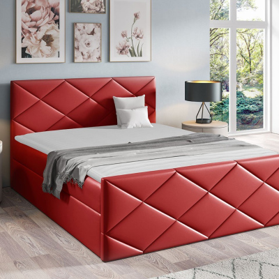 Kontinentálna manželská posteľ 180x200 MATIA - červená ekokoža + topper ZDARMA