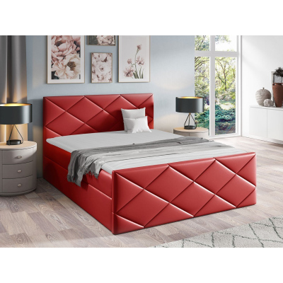 Kontinentálna manželská posteľ 180x200 MATIA - červená ekokoža + topper ZDARMA