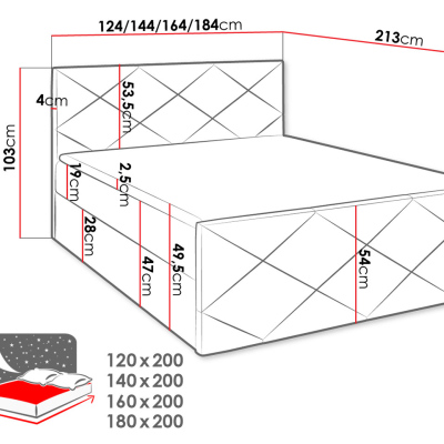 Kontinentálna manželská posteľ 180x200 MATIA - červená + topper ZDARMA