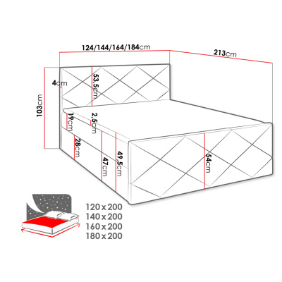 Kontinentálna manželská posteľ 180x200 MATIA - červená + topper ZDARMA