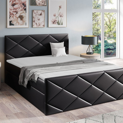 Kontinentálna manželská posteľ 160x200 MATIA - čierna ekokoža + topper ZDARMA