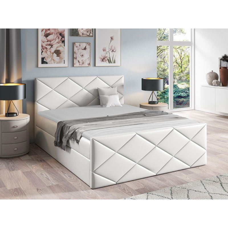 Kontinentálna manželská posteľ 140x200 MATIA - biela ekokoža + topper ZDARMA