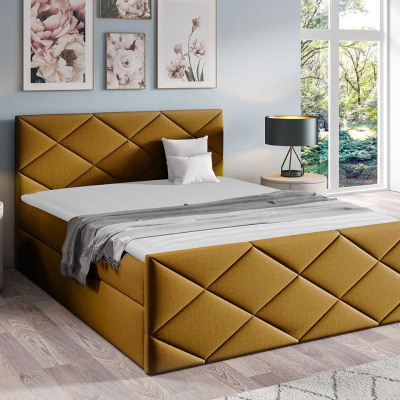Kontinentálna jednolôžková posteľ 120x200 MATIA - horčicová + topper ZDARMA