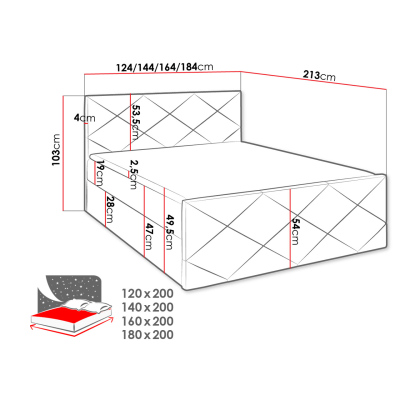 Kontinentálna jednolôžková posteľ 120x200 MATIA - červená ekokoža + topper ZDARMA
