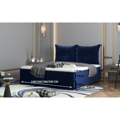 Boxspringová posteľ PINELOPI - 140x200, tmavo modrá