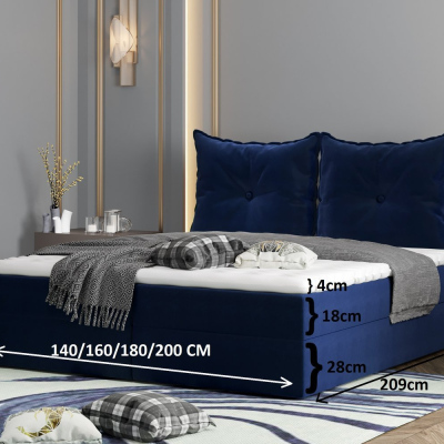 Boxspringová posteľ PINELOPI - 140x200, svetlo šedá