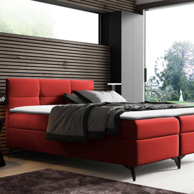 Americká manželská posteľ 200x200 MERCHE - červená ekokoža + topper ZDARMA
