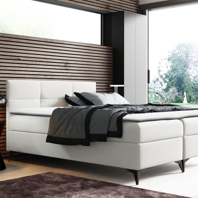 Americká manželská posteľ 160x200 MERCHE - biela ekokoža + topper ZDARMA