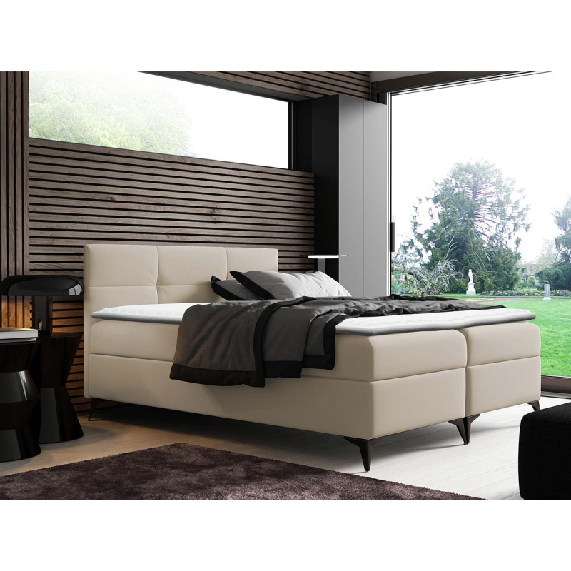 Americká jednolôžková posteľ 120x200 MERCHE - béžová ekokoža + topper ZDARMA