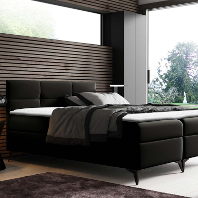 Americká jednolôžková posteľ 120x200 MERCHE - čierna ekokoža + topper ZDARMA