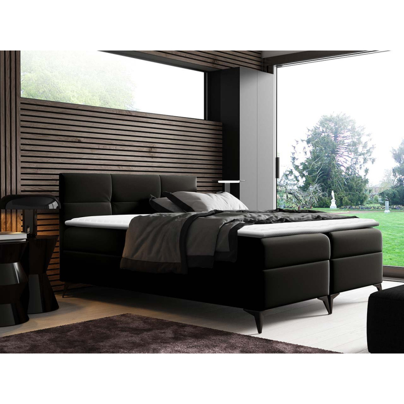 Americká jednolôžková posteľ 120x200 MERCHE - čierna ekokoža + topper ZDARMA