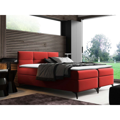 Americká jednolôžková posteľ 120x200 MERCHE - červená ekokoža + topper ZDARMA