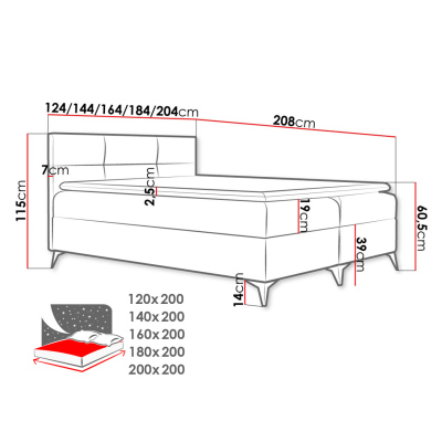 Americká manželská posteľ 200x200 MERCHE - červená ekokoža + topper ZDARMA