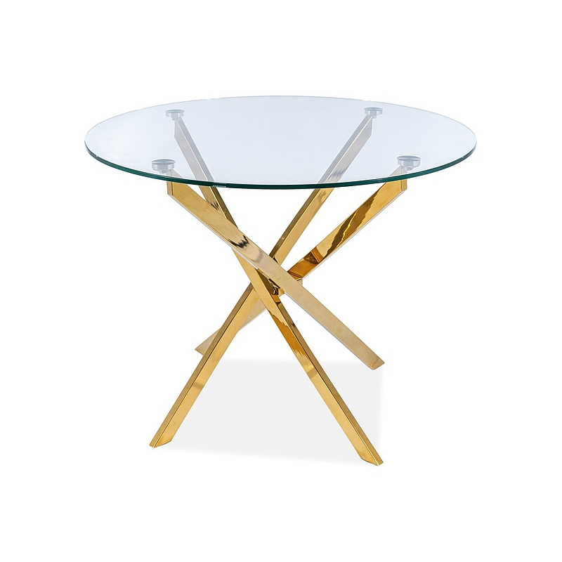 Okrúhly transparentný stôl AUGUSTIN - zlatý