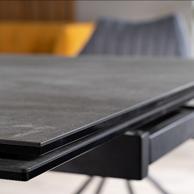 Rozkladací jedálenský stôl GEDEON 1 - 160x90, šedý mramor / matný čierny