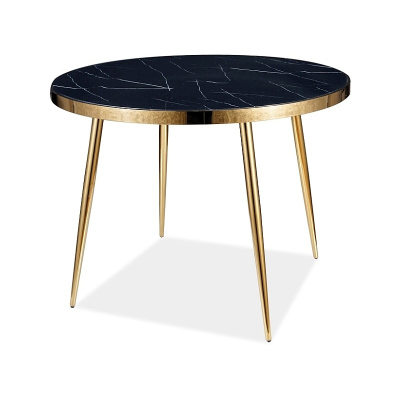 Okrúhly jedálenský stôl BERTY - čierny mramor / zlatý