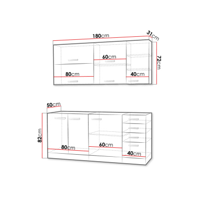 Paneláková kuchyňa 180/180 cm GENJI 3 - lesklá biela / šedá + LED, pracovná doska, drez a príborník ZDARMA