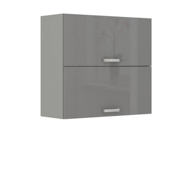 Paneláková kuchyňa 180/180 cm GENJI 3 - lesklá biela / šedá + LED, pracovná doska a drez ZDARMA