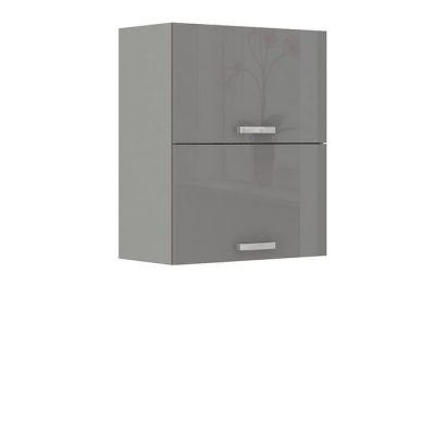 Paneláková kuchyňa 180/180 cm GENJI 3 - lesklá biela / šedá + LED, pracovná doska a drez ZDARMA