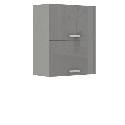 Paneláková kuchyňa 180/180 cm GENJI 3 - lesklá biela / šedá + LED a príborník ZDARMA