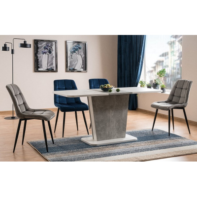 Rozkladací jedálenský stôl FERKO - 110x68 cm, matný biely / šedý betón